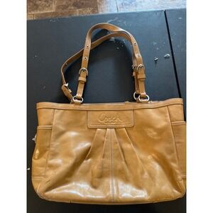 Vintage Coach Hampton Tan Leather Pleated Tote Bag Adjustable Straps